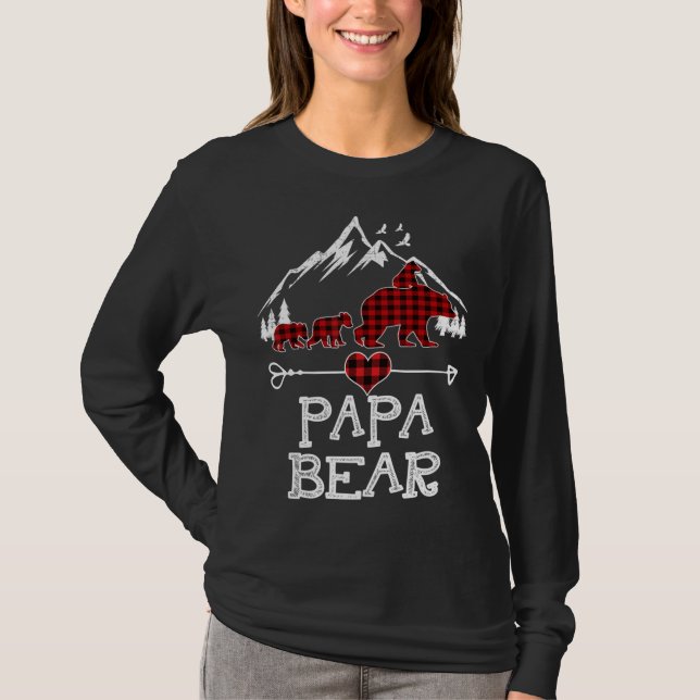 Papa Bear Christmas Pajama Red Plaid Buffalo Desig T-Shirt (Front)