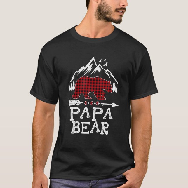Papa Bear Christmas Pajama Red Plaid Buffalo Famil T-Shirt (Front)