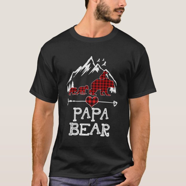 Papa Bear Christmas Pajama Red Plaid Buffalo Famil T-Shirt (Front)