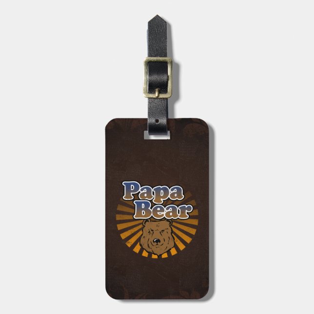 Papa Bear, Cool Fathers Day Vintage Look Luggage Tag (Front Vertical)