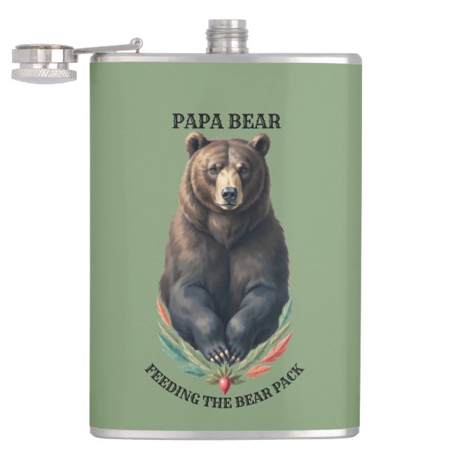 Papa Bear Custom Stainless Steel Hip Flask (Opened)