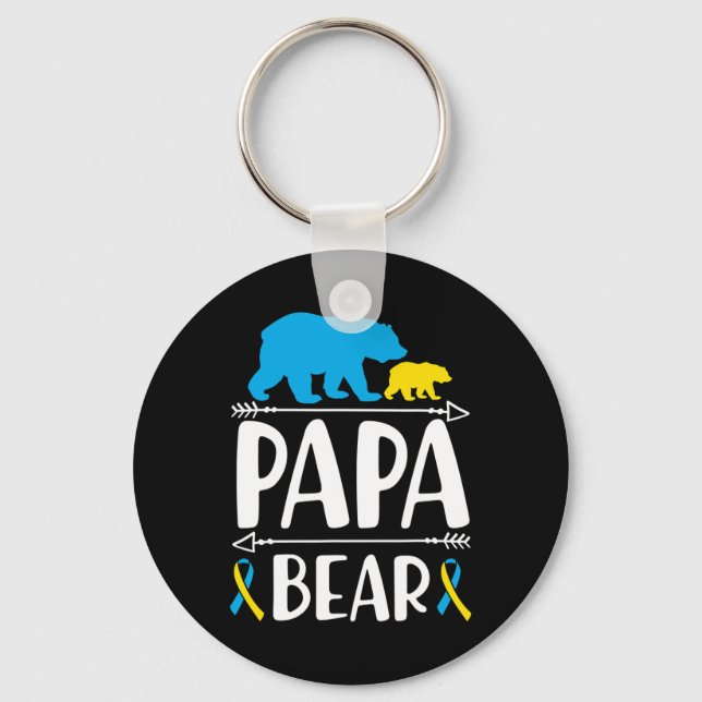 Papa Bear Down Syndrome Awareness Proud Dad  Key Ring (Front)