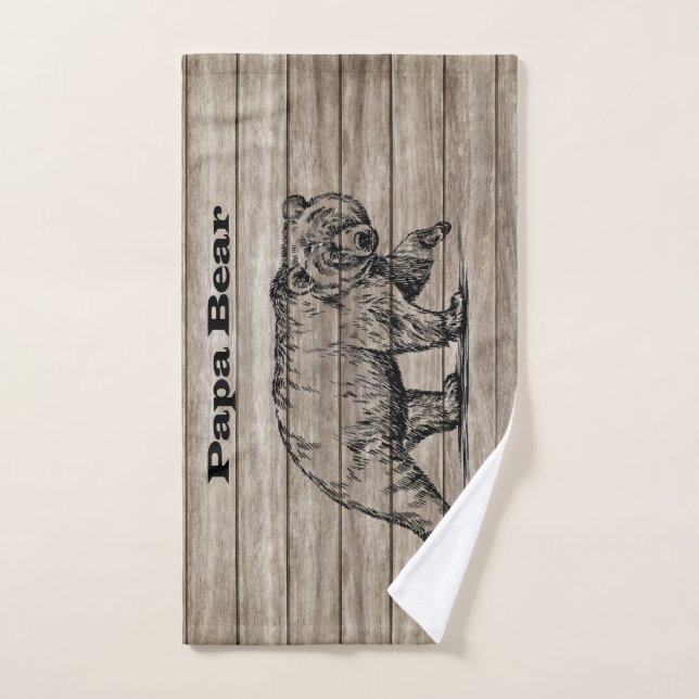Papa Bear drawing on wood Hand Towel (Hand Towel)