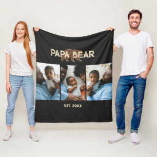 Papa Bear Father Year Established 3 Photo Fleece Blanket