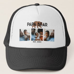 Papa Bear Father Year Established 3 Photo Trucker Hat