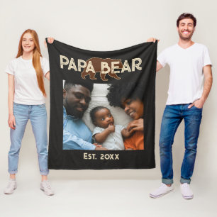 Papa Bear Father Year Established Photo Black Fleece Blanket