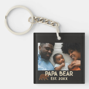 Papa Bear Father Year Established Photo Black Key Ring