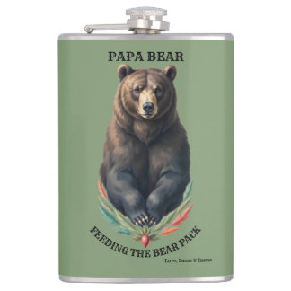 Papa Bear Feeding the Pack Folk Art Flask Gift