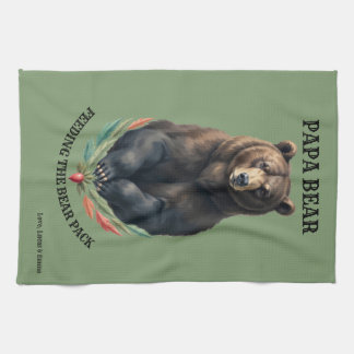 Papa Bear Feeding the Pack Folk Art Kitchen Towel
