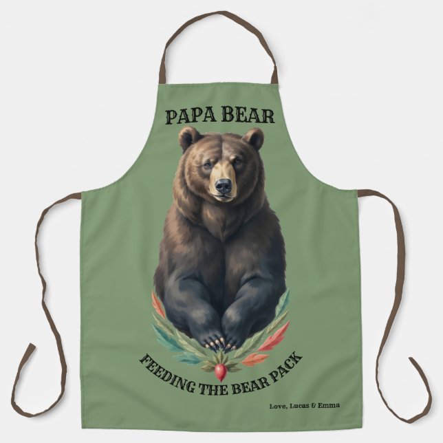 Papa Bear Feeding the Pack Grilling BBQ Apron  (Front)