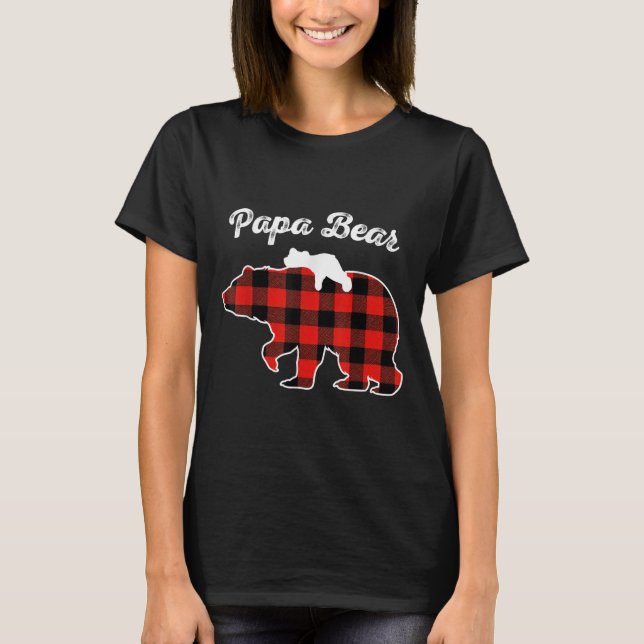 Papa Bear Flannel Red Plaid Pajama Family Matching T-Shirt (Front)