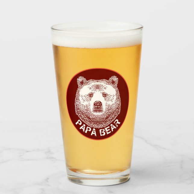 Papa Bear, Hand Drawn Illustration Glass (Front Filled)