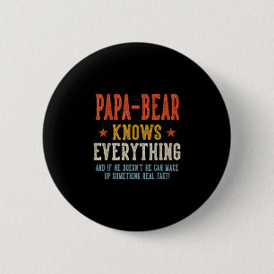 Papa-bear knows everything father's day retro 6 cm round badge