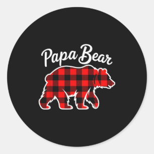 Papa Bear Pajama Red Buffalo Xmas Funny Family Chr Classic Round Sticker
