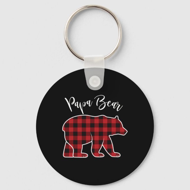 Papa Bear Pajama Red Buffalo Xmas Funny Family Chr Key Ring (Front)