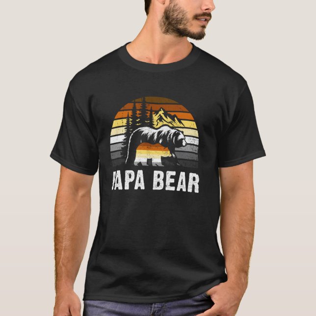 Papa Bear Pride Retro Bear Flag Mountain T-Shirt (Front)