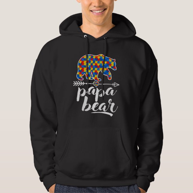 Papa Bear Puzzle Piece Autism Awareness Autistic Hoodie (Front)