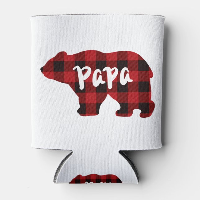 Papa Bear - Red and Black buffalo plaid Can Cooler (Front)
