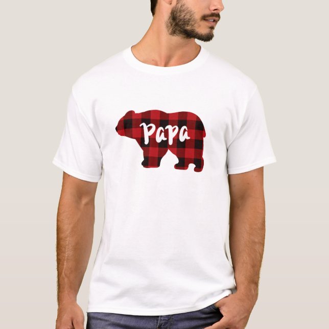 Papa bear- red black plaid T-Shirt (Front)