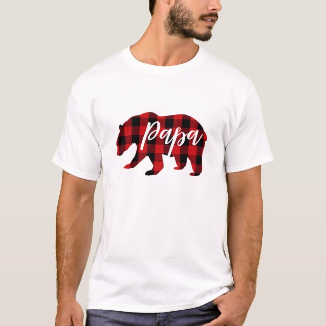 Papa Bear Red Plaid | Script T-Shirt (Front)