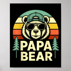 Papa bear retro dad father husband men funny poster