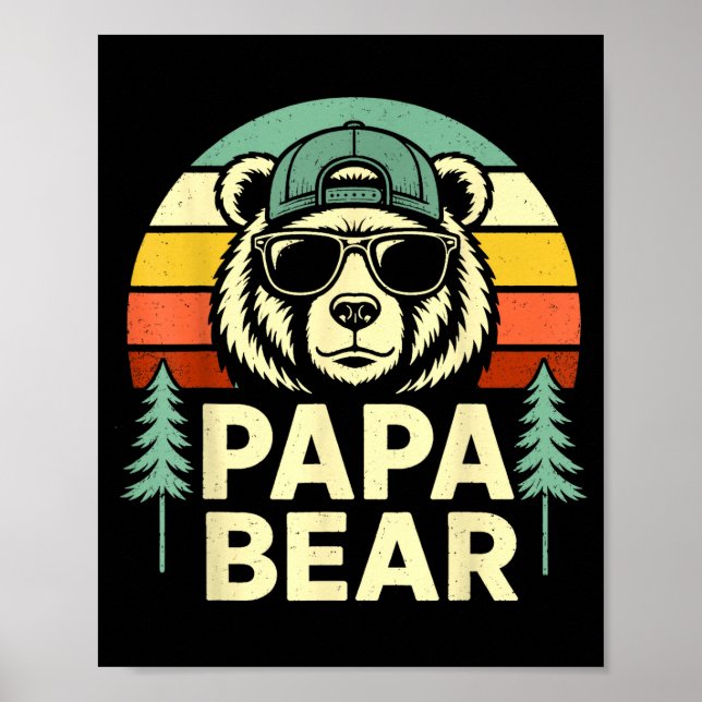 Papa bear retro dad father husband men funny poster (Front)