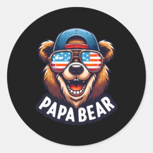 Papa Bear Shirt Fathers Day Gift Us American Flag  Classic Round Sticker