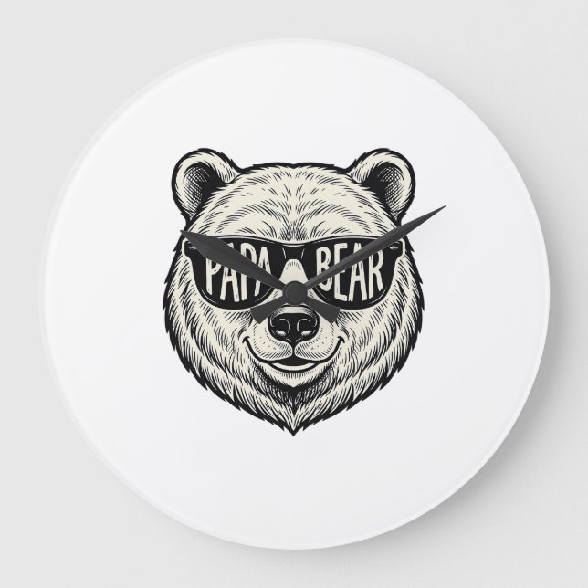 Papa Bear Sunglasses Bear Head Vector Design_1 Large Clock (Front)