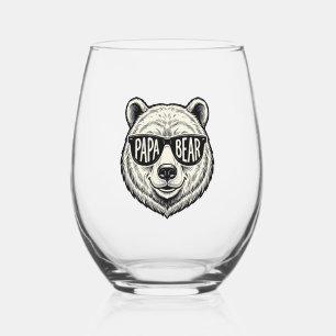 Papa Bear Sunglasses Bear Head Vector Design_1 Stemless Wine Glass