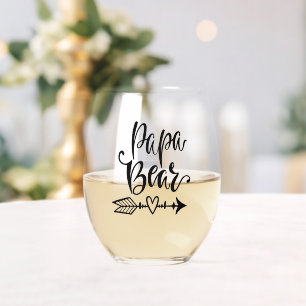 Papa Bear Tribal Calligraphy Personalized Stemless Wine Glass