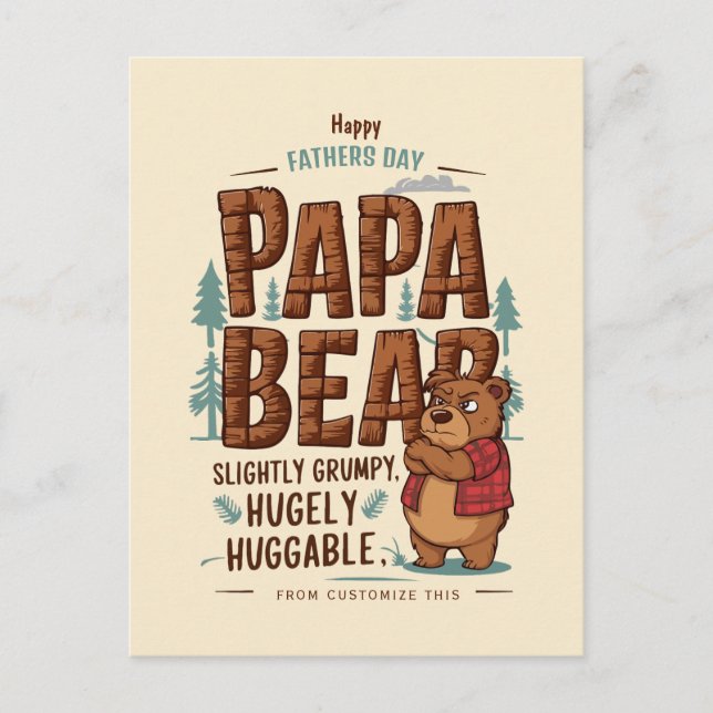 Papa Bear Vibes – Slightly Grumpy, Hugely Huggable Holiday Postcard (Front)