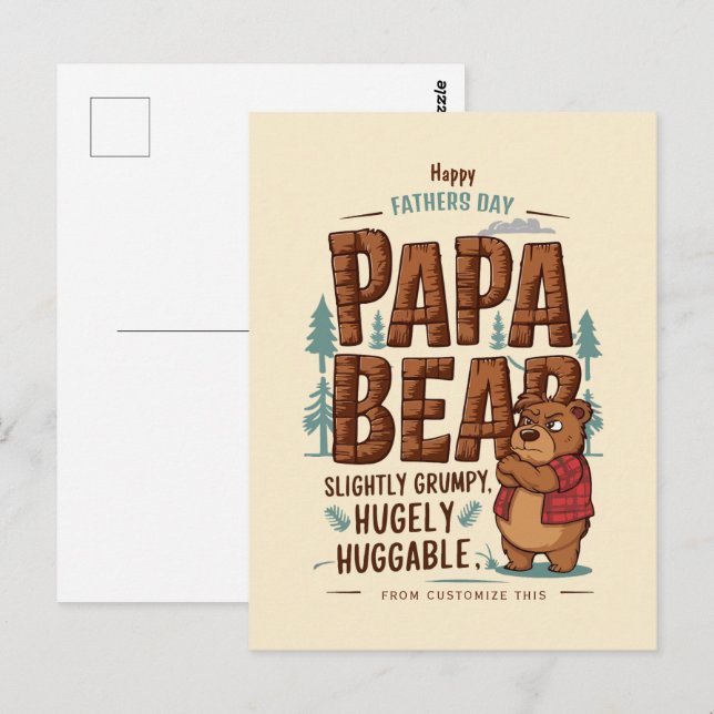 Papa Bear Vibes – Slightly Grumpy, Hugely Huggable Postcard (Front/Back)