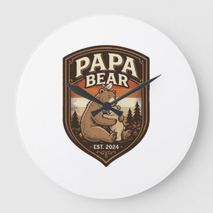 Papa Bear Vintage Engraving Bear Shirt Design_1 Large Clock