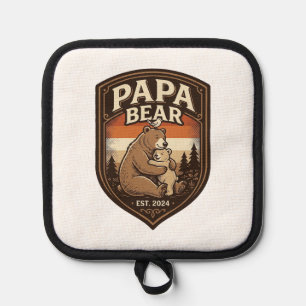 Papa Bear Vintage Engraving Bear Shirt Design_1 Pot Holder