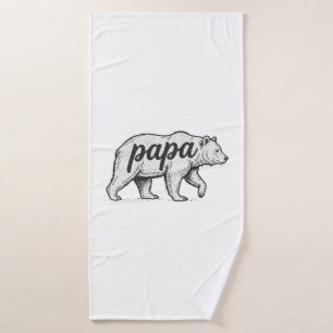 Papa Bear Vintage Engraving Vector Design_1 Bath Towel