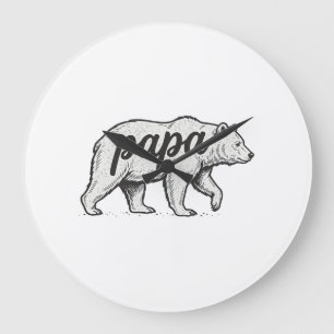 Papa Bear Vintage Engraving Vector Design_1 Large Clock