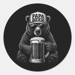 Papa Beer - Funny Dad Bear Drinking Humour 2 Classic Round Sticker