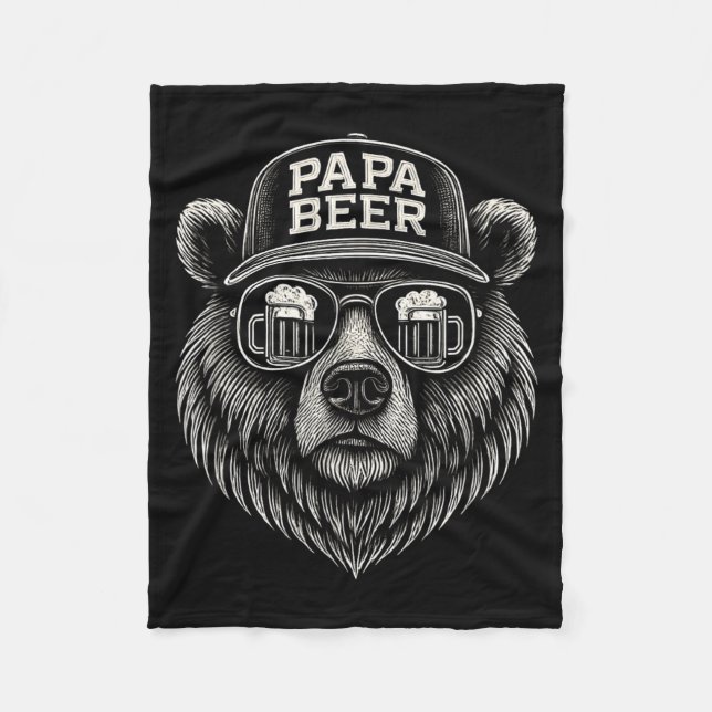 Papa Beer - Funny Dad Bear Drinking Humour Fleece Blanket (Front)