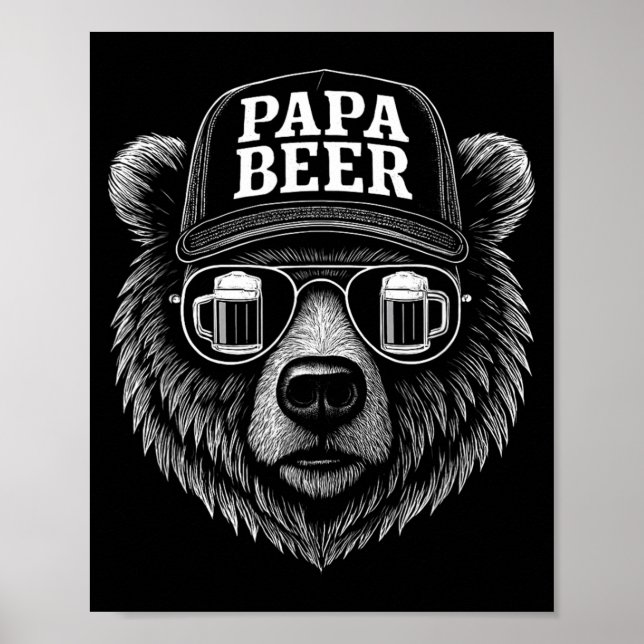 Papa Beer - Funny Dad Bear Drinking Humour Poster (Front)