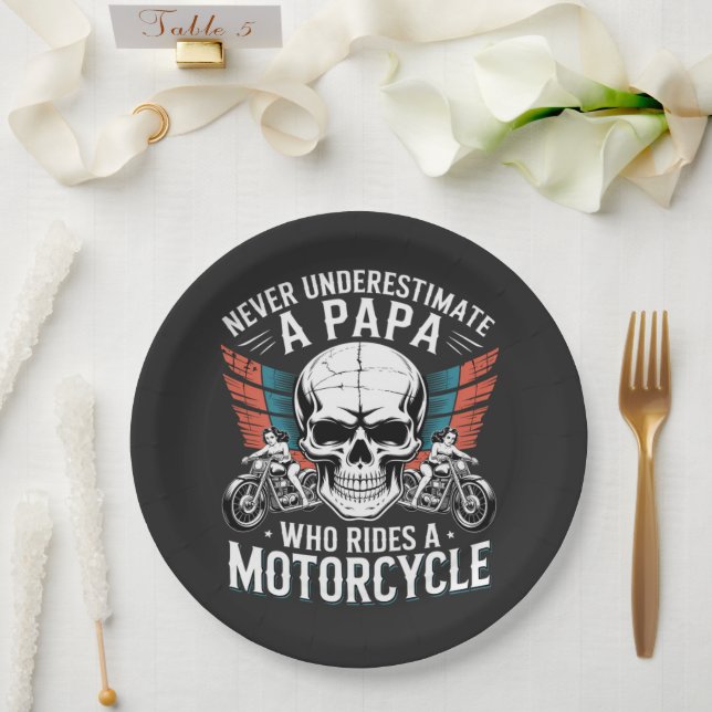 Papa Biker Who Rides A Motorcycle Paper Plate (Wedding)