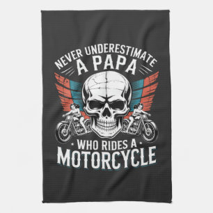 Papa Biker Who Rides A Motorcycle Tea Towel