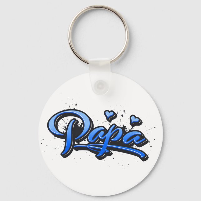 Papa blue Heart Graffiti Button Schlüsselanhänger Key Ring (Front)