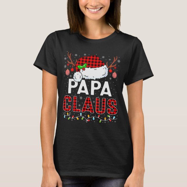 Papa Claus Christmas Lights Santa Hat Pajama Famil T-Shirt (Front)