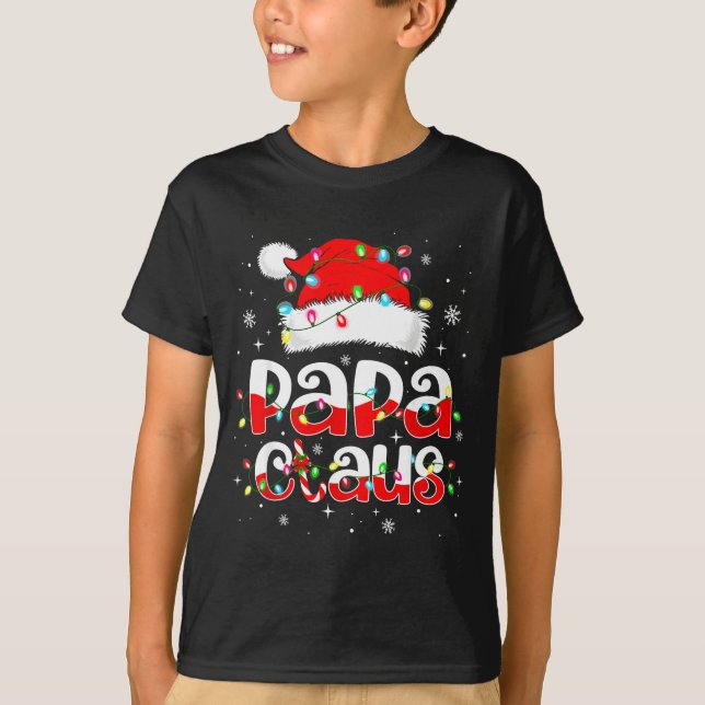 Papa Claus Funny Christmas Lights Pajama Family Ma T-Shirt (Front)