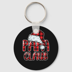 Papa Claus Santa Hat Red Buffalo Plaid Christmas Key Ring