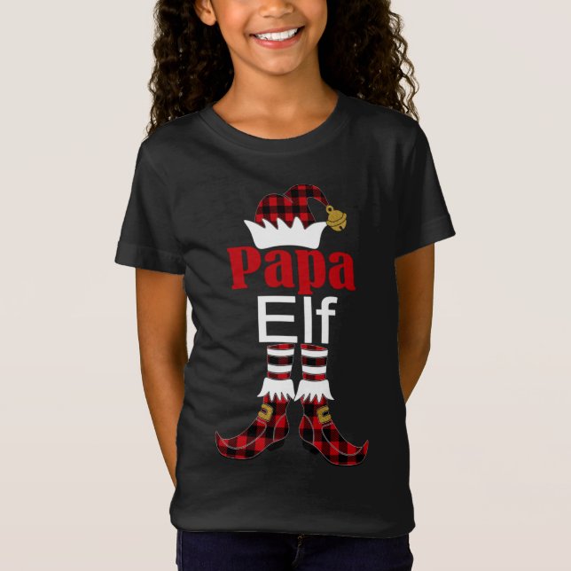 Papa Elf Christmas Buffalo Plaid Matching Family T-Shirt (Front)