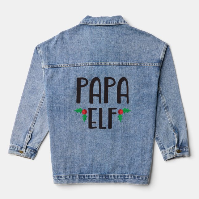 Papa Elf Family Christmas Gift Denim Jacket (Back)