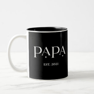 Papa Est. 2021 with Children's Names Modern Text Two-Tone Coffee Mug