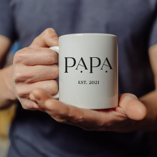 Papa Est. Date with Children's Names   Modern Text Coffee Mug