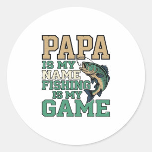 Papa Fishing Is My Game Vintage Fish Shirt Design_ Classic Round Sticker